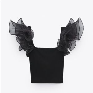 Zara Ruffled Organza Crop Top Black